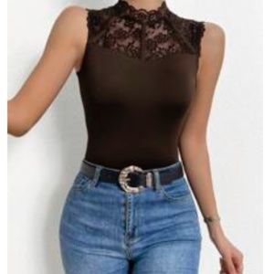 Brown lace top M New